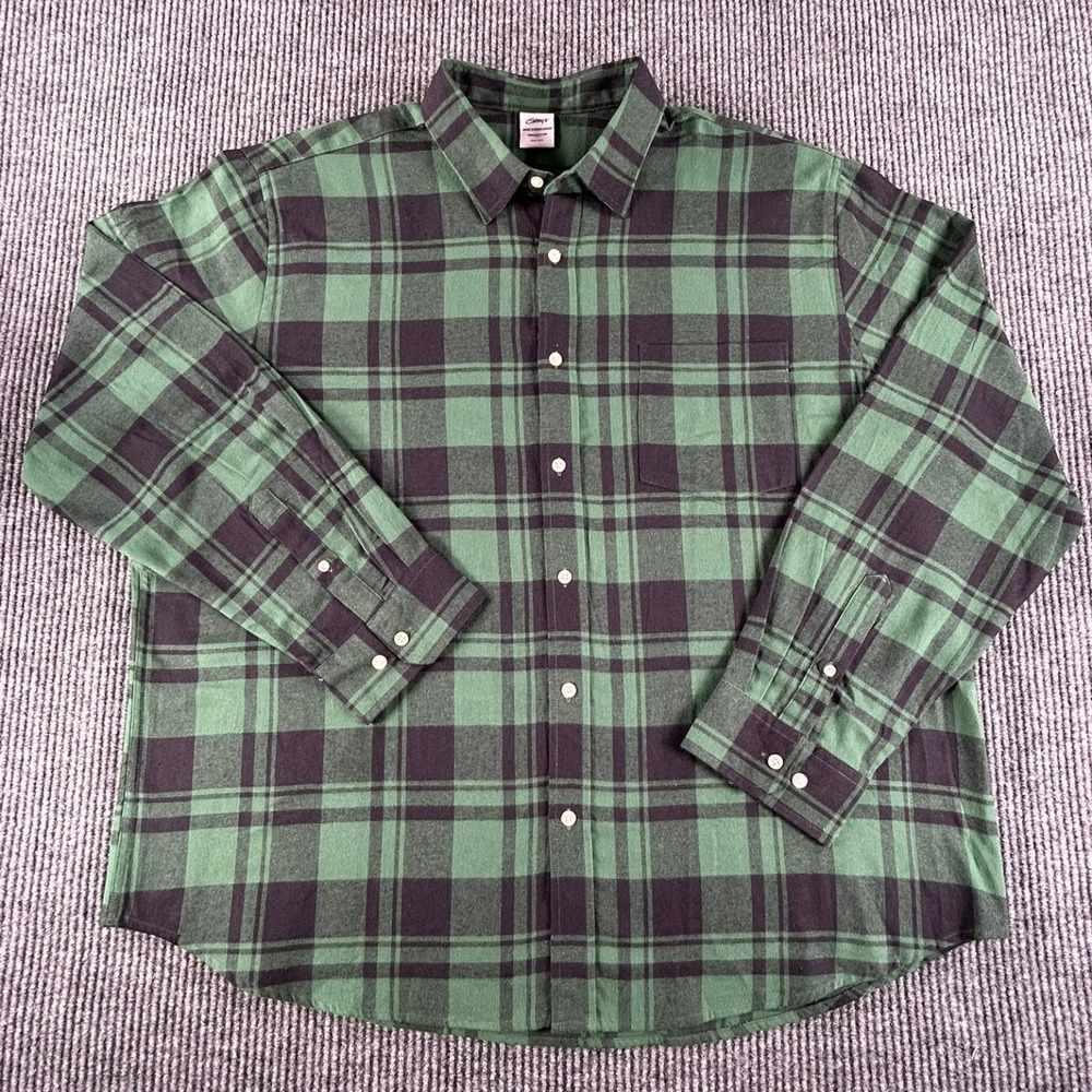 Ginnys Mens Flannel Shirt 2XL Green Black Plaid Button Down NWOT Cotton
